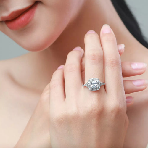 5 Carat Moissanite Cushion Cut Adjustable Silver-Tone Ring