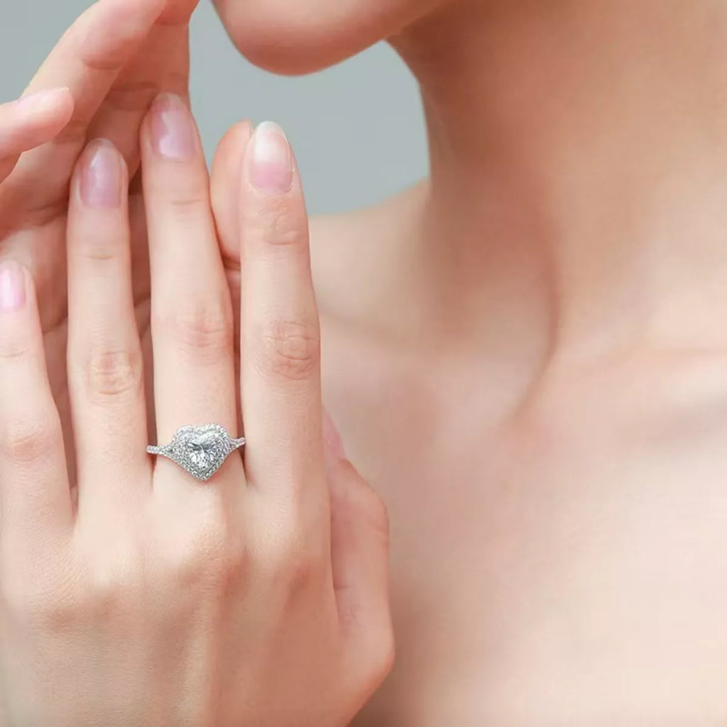 1 Carat Heart-Shaped Moissanite Silver-Tone Adjustable Ring