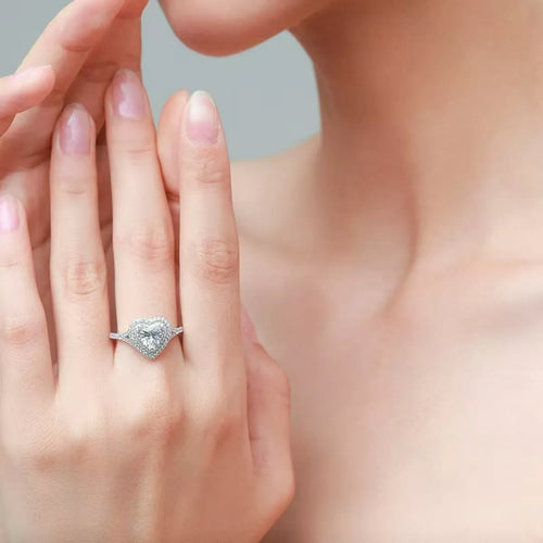 1 Carat Heart-Shaped Moissanite Silver-Tone Adjustable Ring