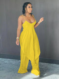 Yellow Asymmetrical Cami Top and Wide Leg Pants Set