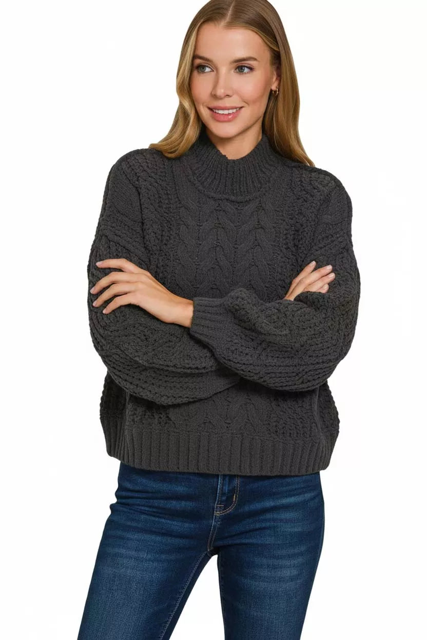 Zenana Cable-Knit Ribbed Turtleneck Sweater | Cozy Knit