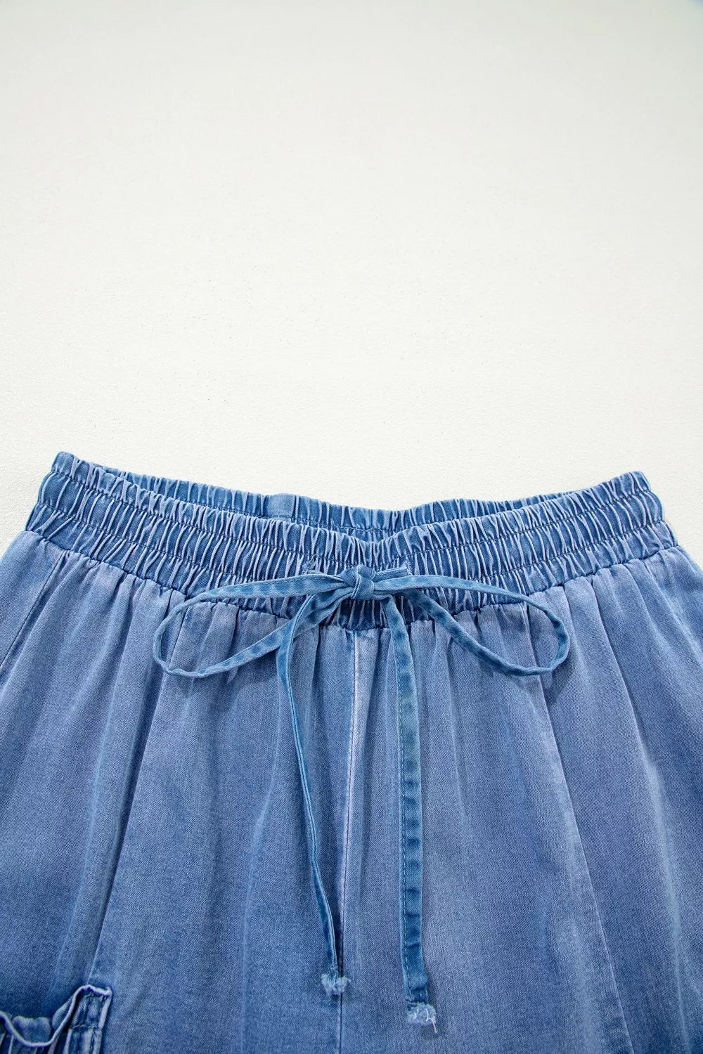 Light Blue Drawstring Elastic Waist Loose Cargo Jeans