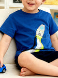 Boys Blue Rocket Graphic T-Shirt Short Sleeve Cotton Blend