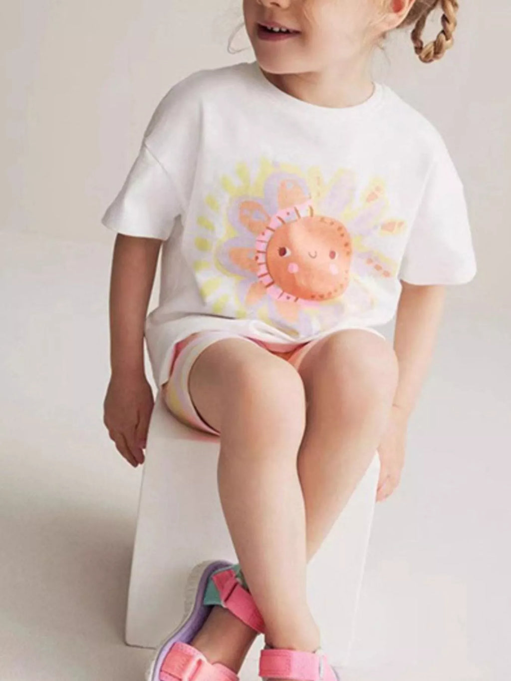 Children's White Sun Graphic Cotton T-Shirt