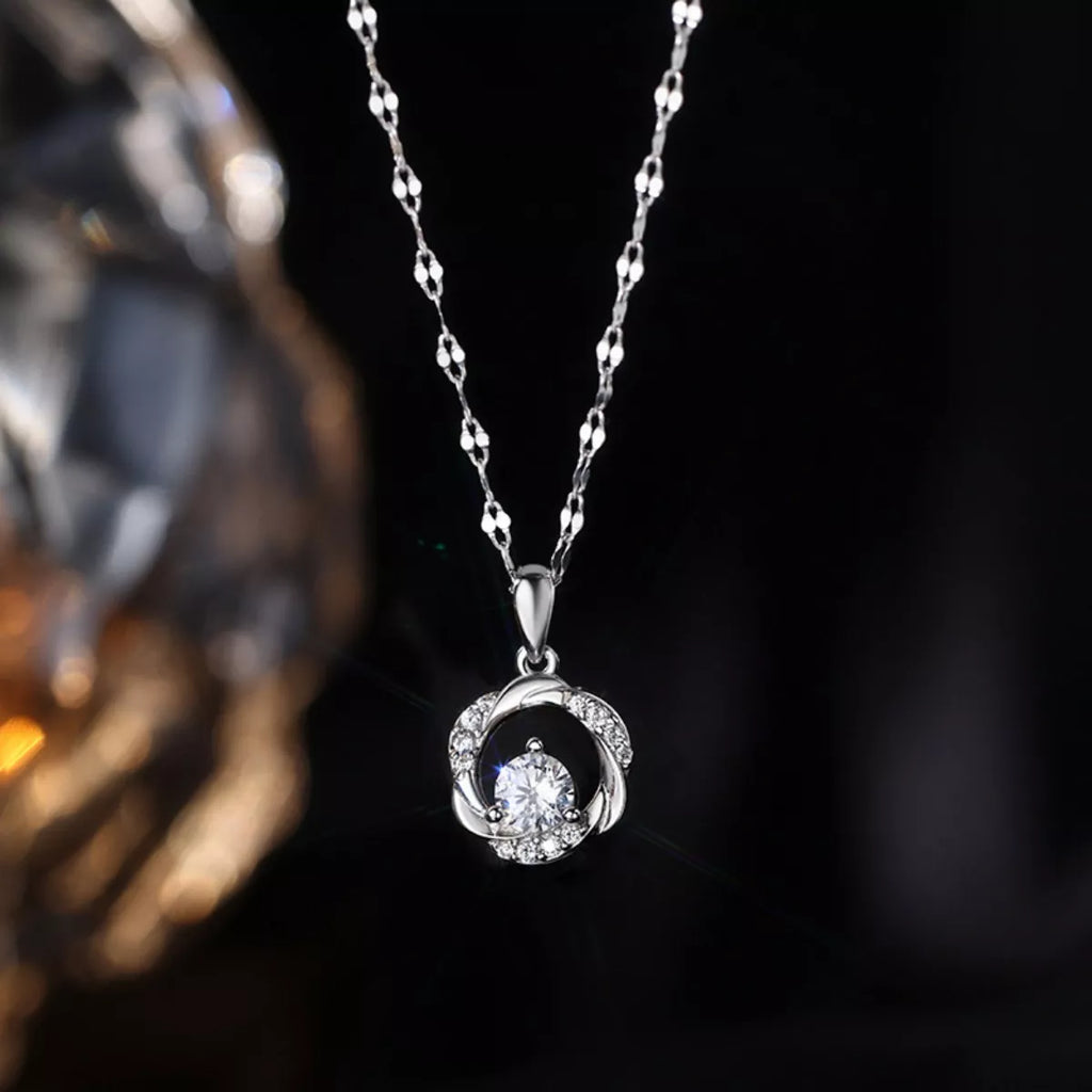 Dainty Sterling Silver Zircon Swirl Pendant Necklace