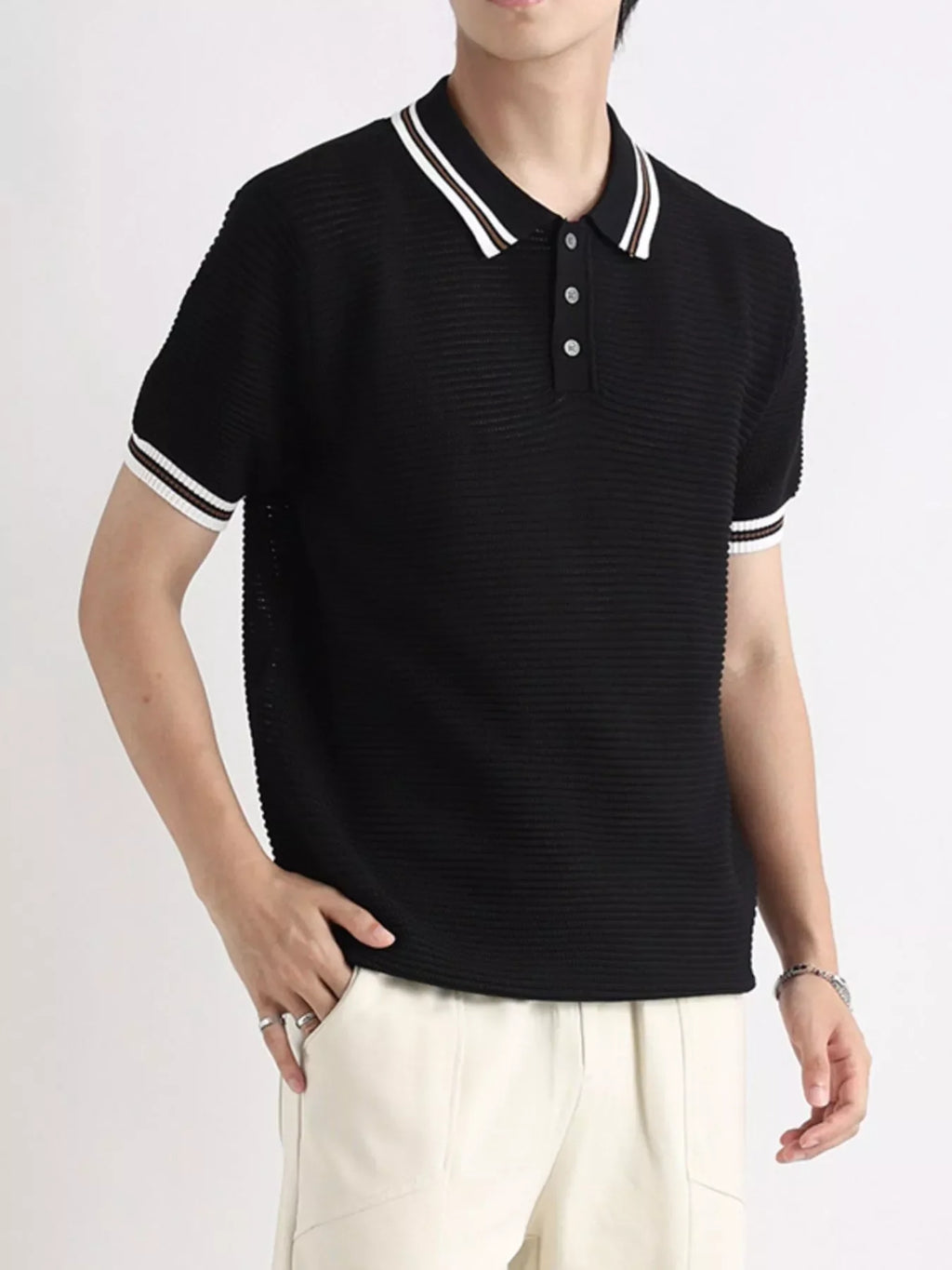 Men's Plus Size Striped Short Sleeve Polo