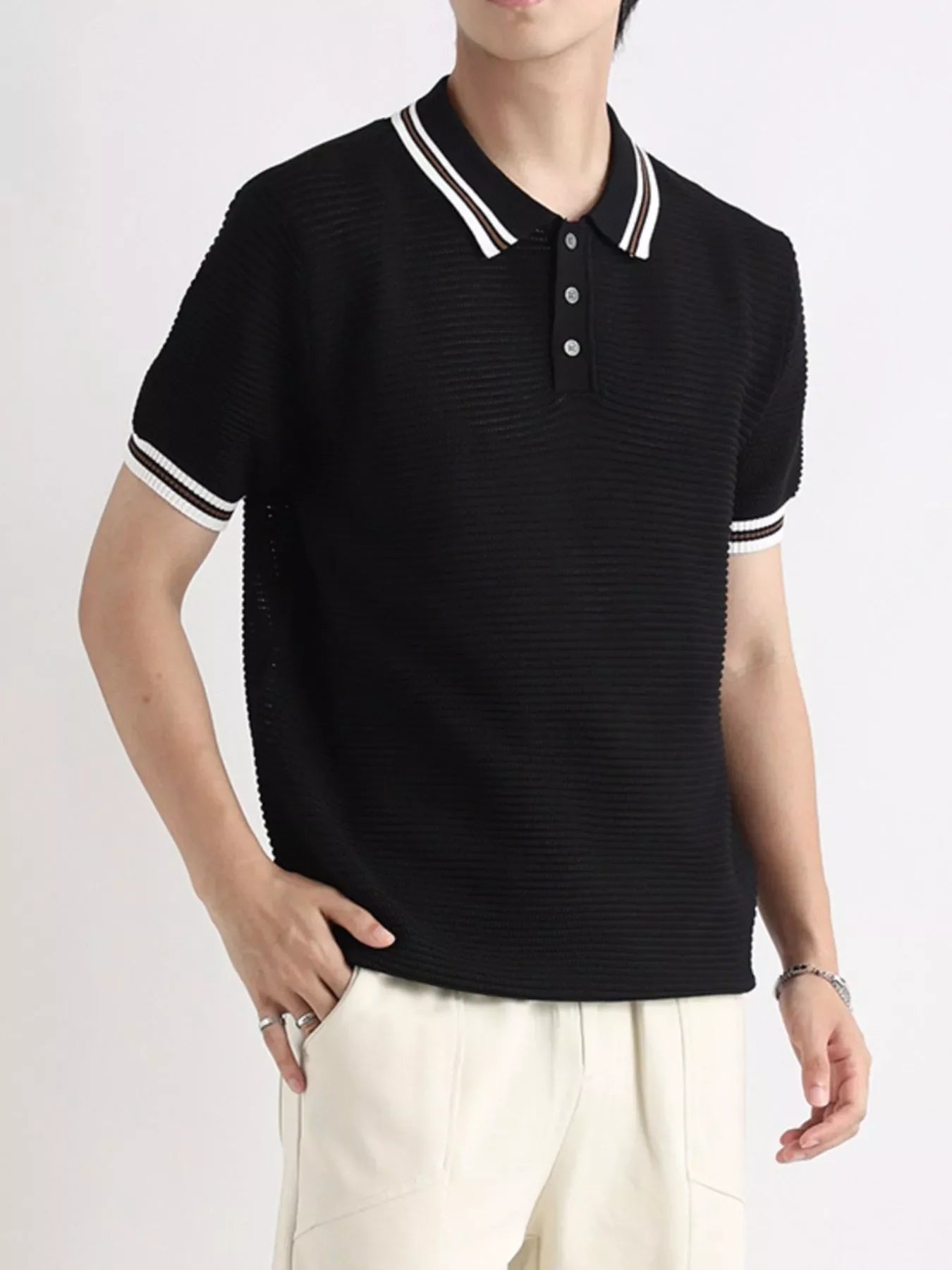 Men's Plus Size Striped Short Sleeve Polo