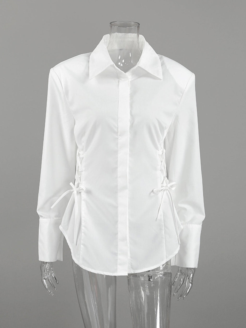 White Side Lace Up Button Up Shirt