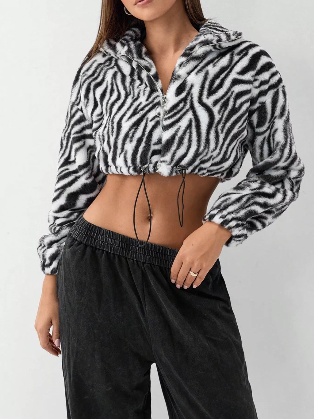 Zebra Print Plush Cropped Jacket | Women's Relaxed Fit