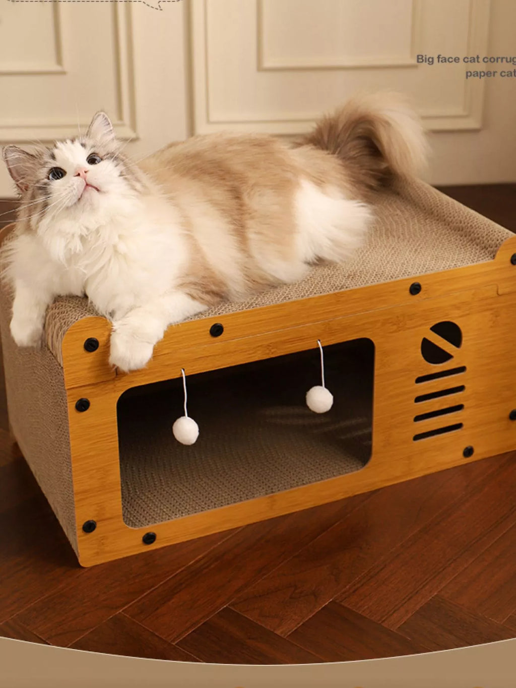 Wooden Cat House with Scratching Pad for Cozy Pet Relaxation