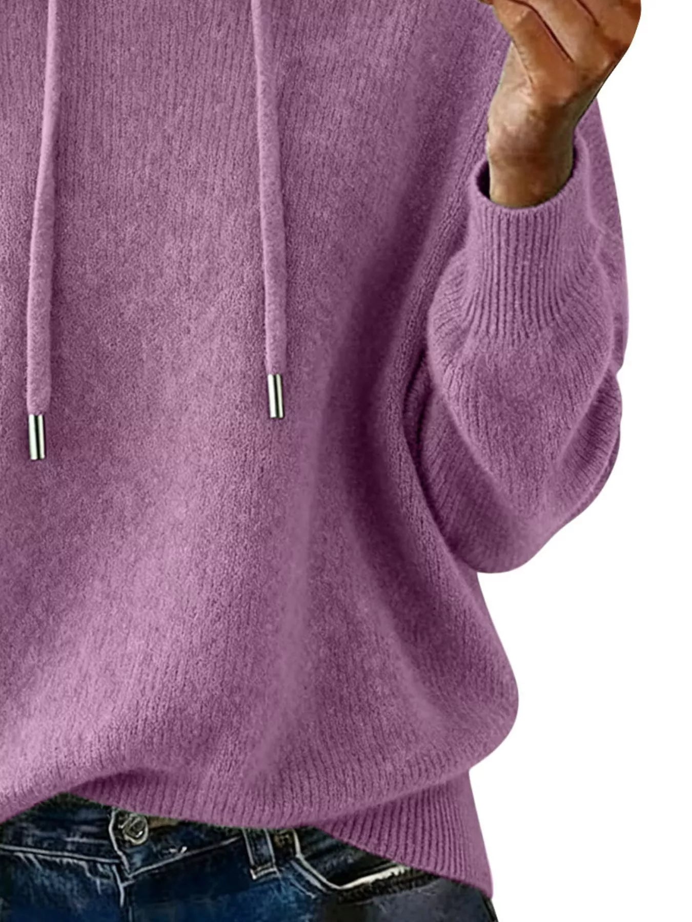 Women Long Sleeve Hooded Knit Sweater Drawstring Pullover