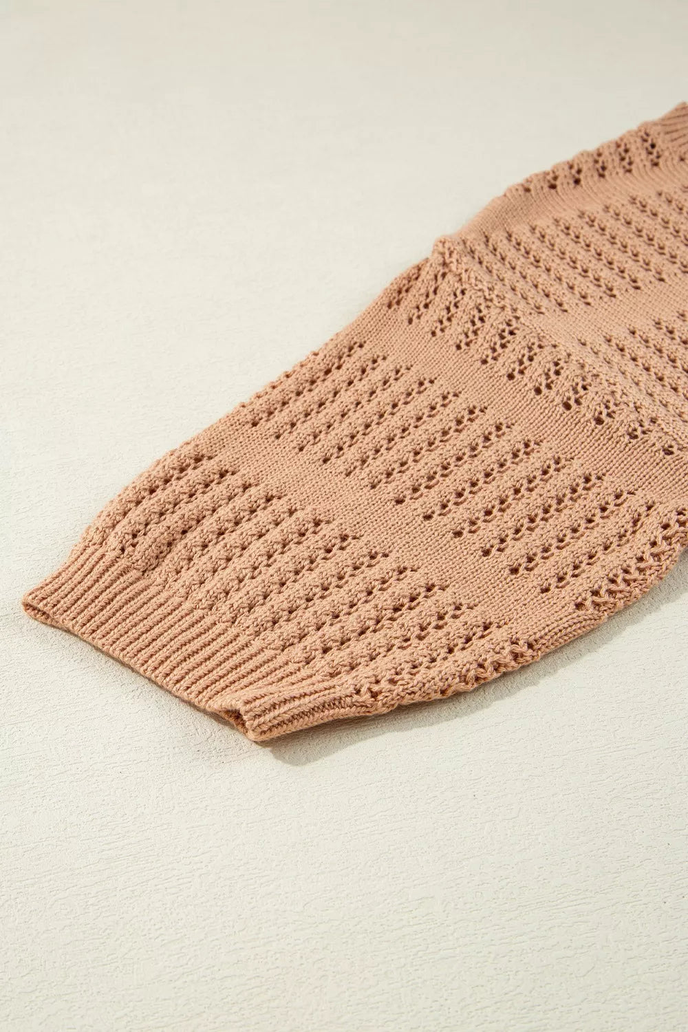 Openwork Round Neck Knit Top in Tan