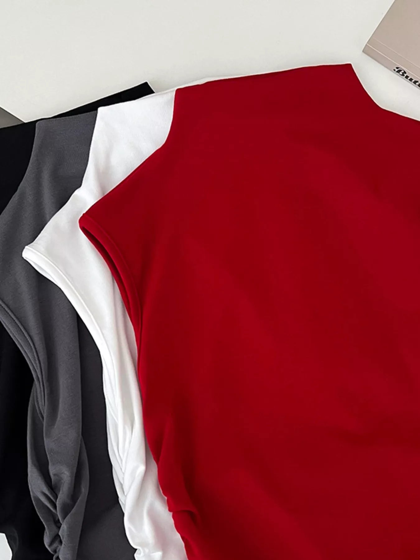 Ruched Mock Neck Sleeveless Tank Top