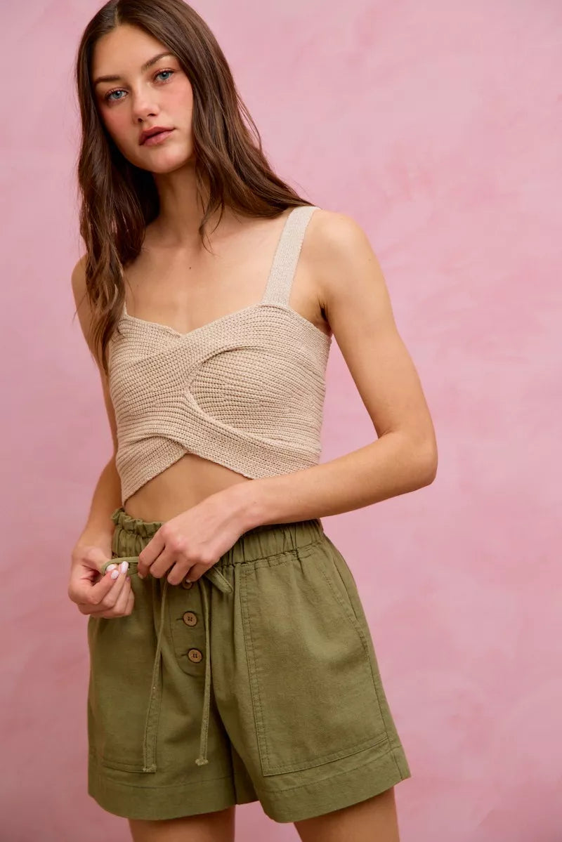 Women's Paper Bag Twill Shorts with Drawstring