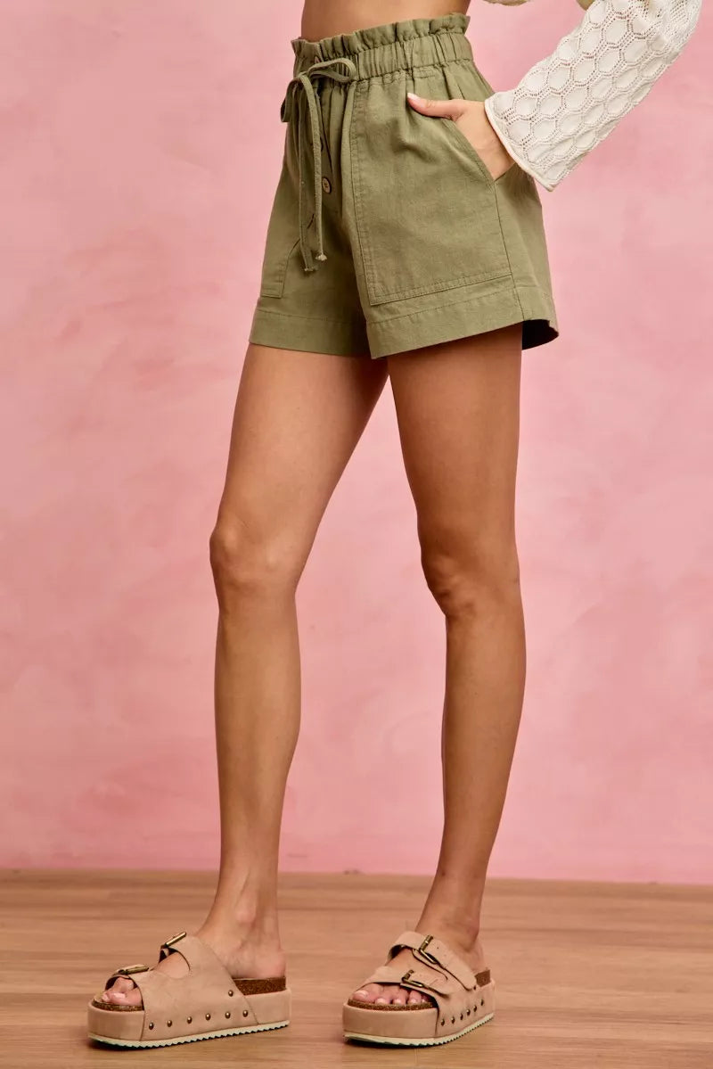 Women's Paper Bag Twill Shorts with Drawstring
