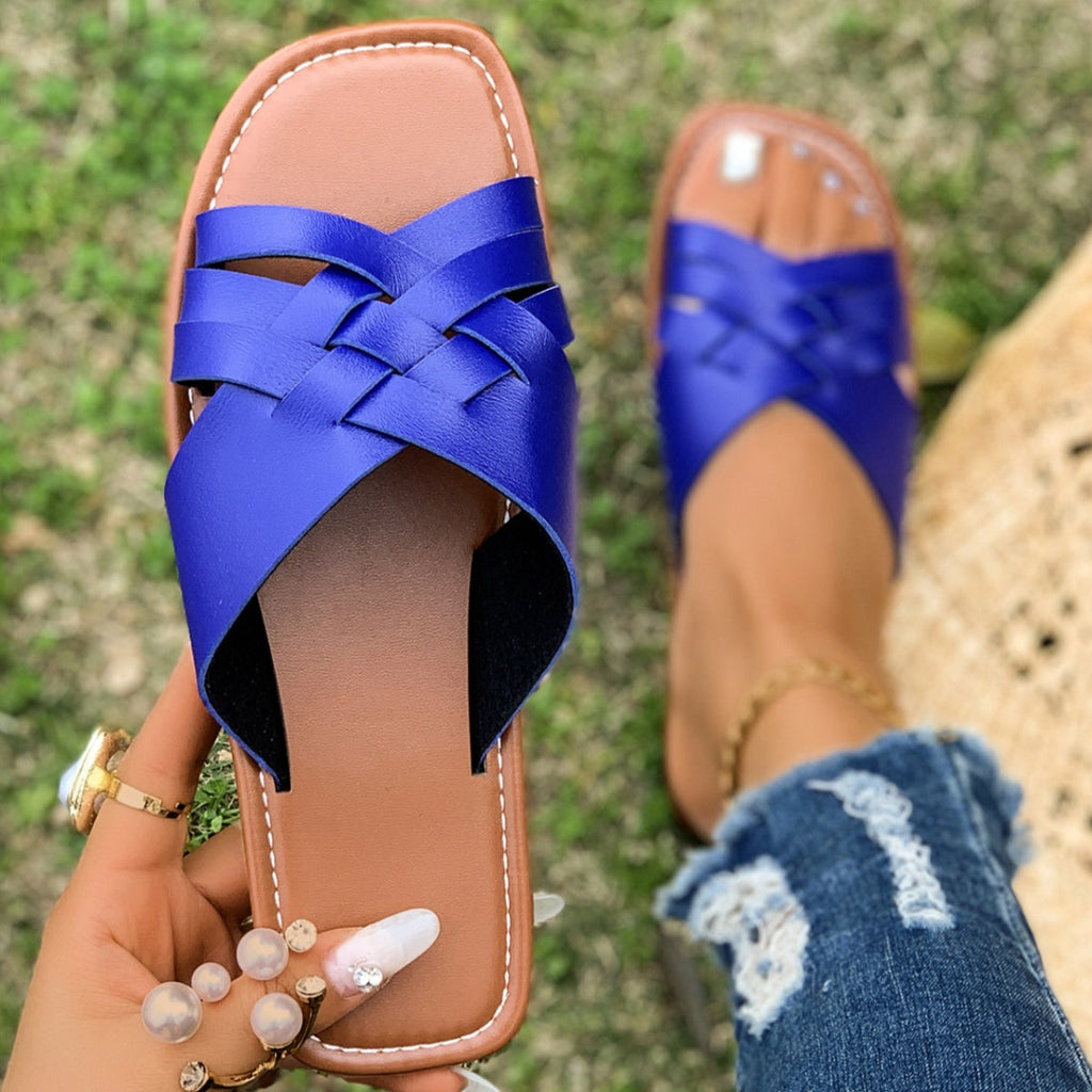 Woven Open Toe Sandals - Leather Bohemian Flats