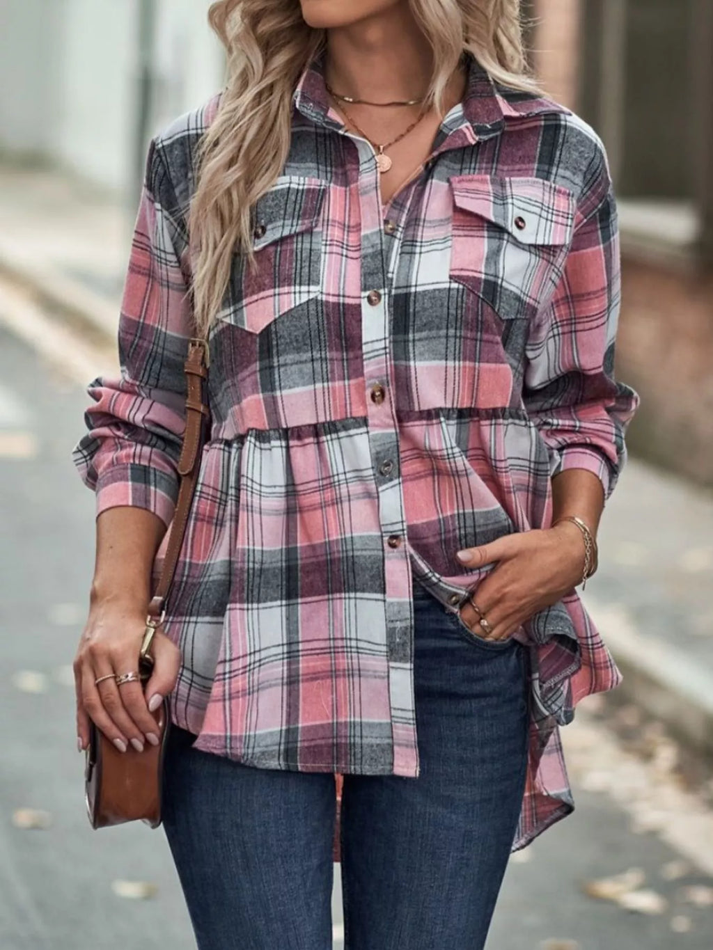 Women's Plaid Button Down Shirt Long Sleeve Casual Top