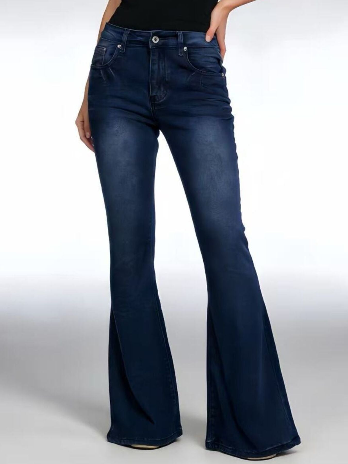 Full Size Vintage Wash High-Waisted Flare Jeans Plus Size