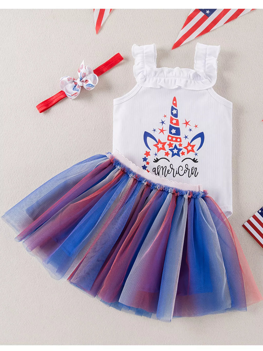 Toddler Girls Patriotic Unicorn Tutu Dress Red White and Blue