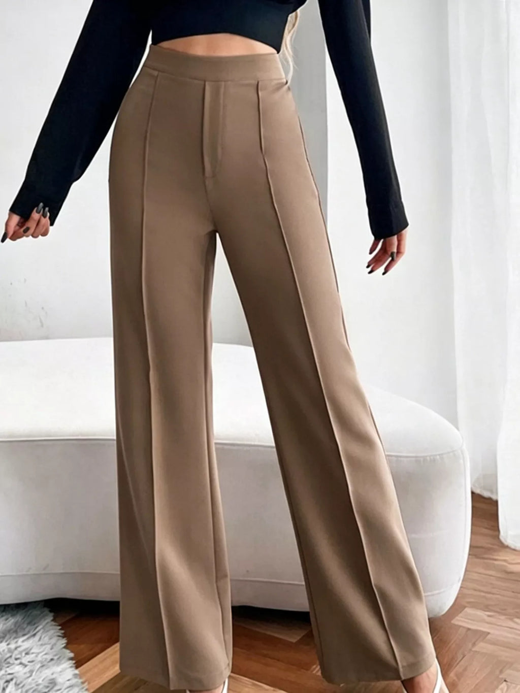 Women High Waist Flare Pants Black Casual Tailored Trousers