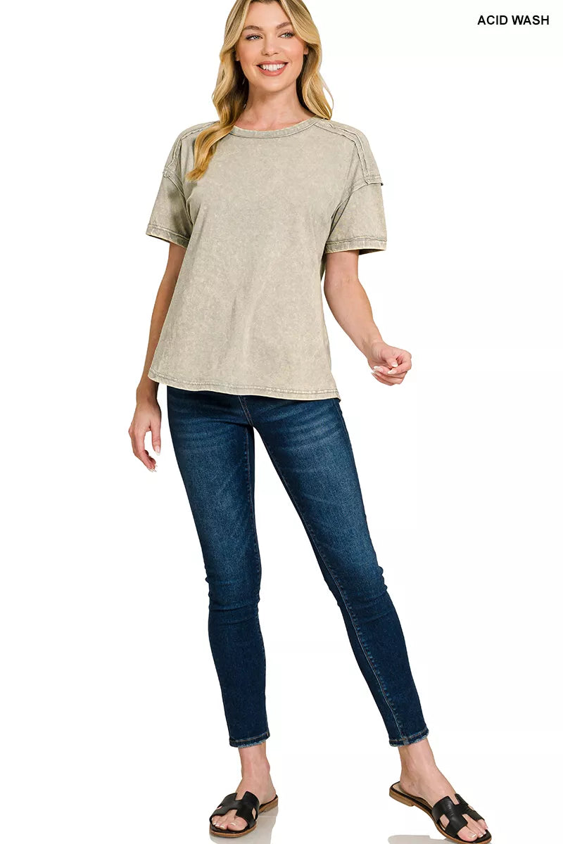 Zenana Acid Washed Round Neck T-Shirt
