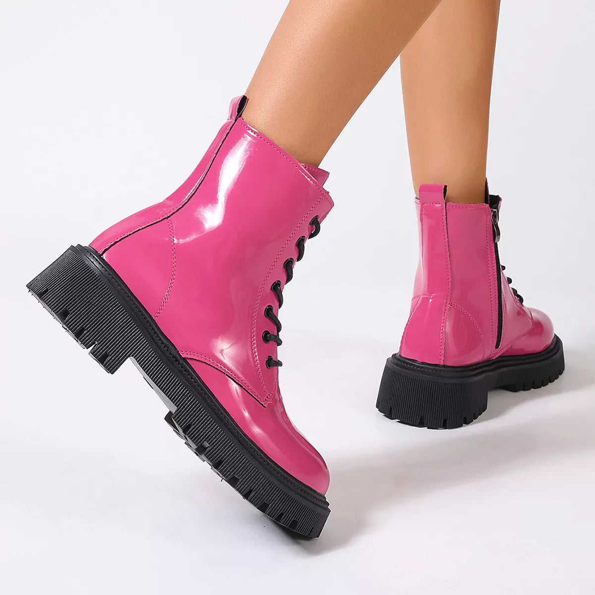 Women's Lace-Up Platform Combat Boots in Fuchsia or Green