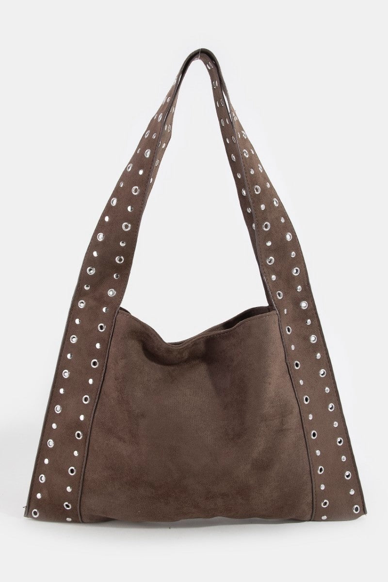Fame Grommet Strap Suede Shoulder Bag