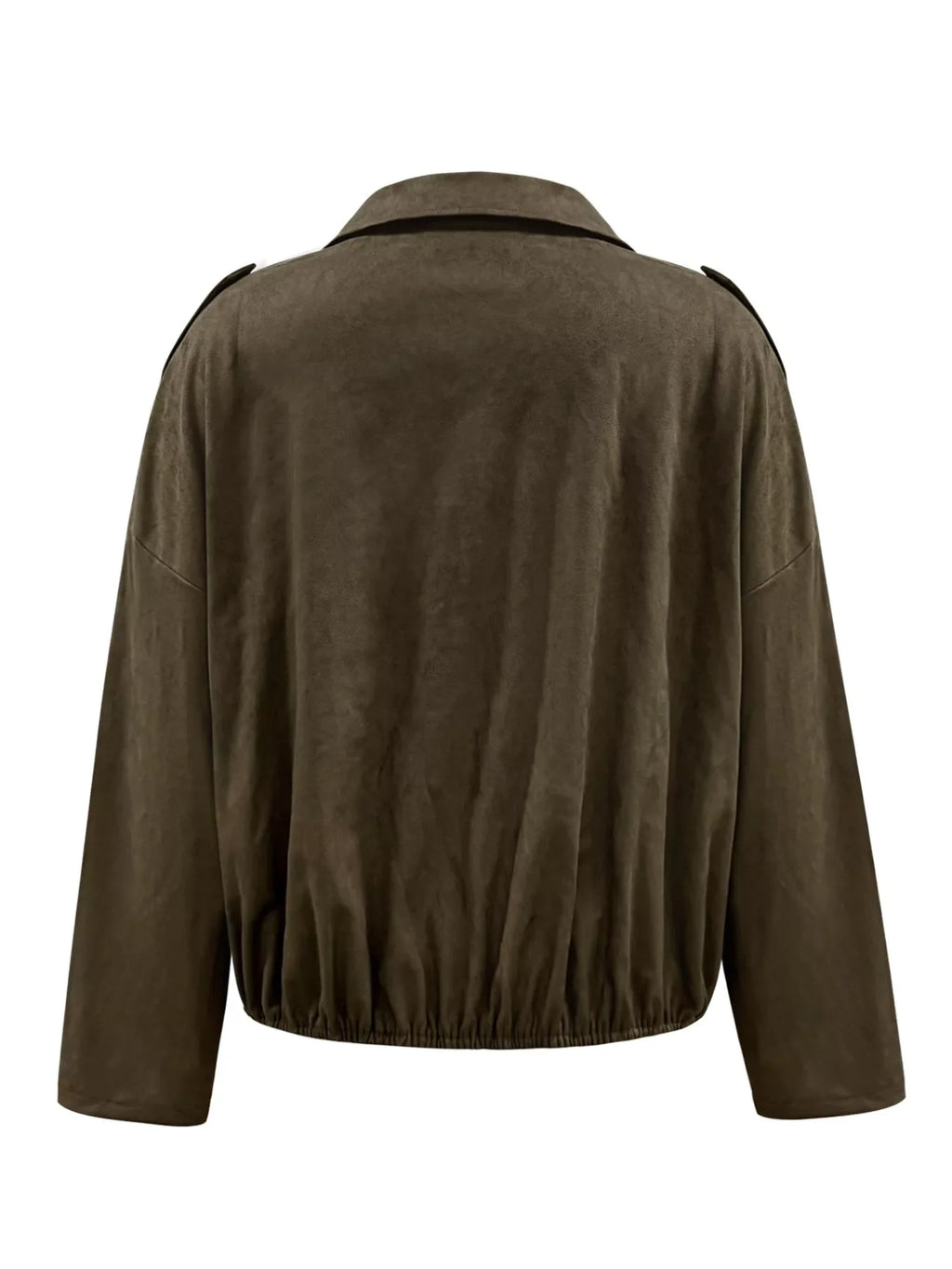 Women's Cropped Olive Green Suede Bomber Jacket