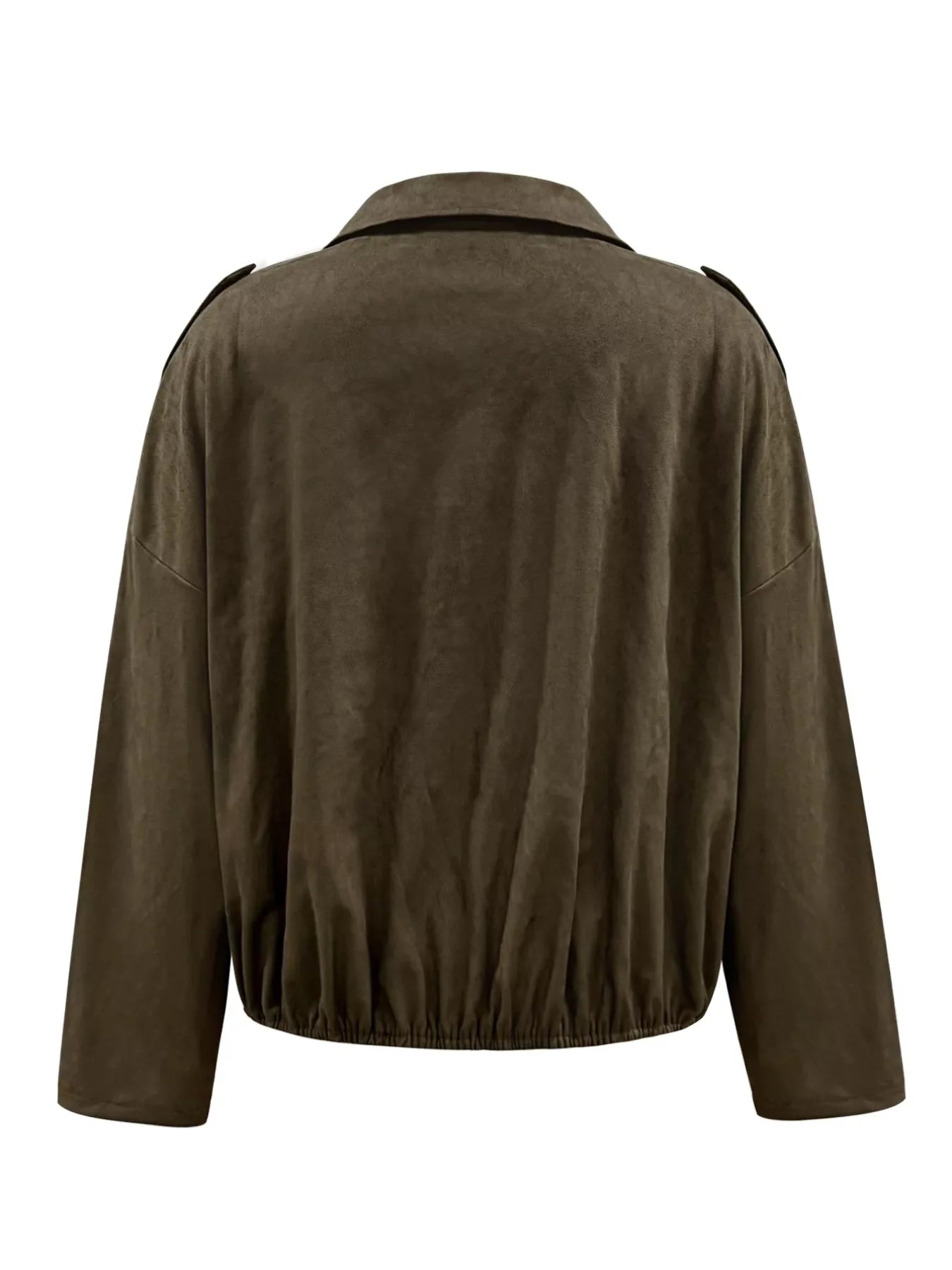 Women's Cropped Olive Green Suede Bomber Jacket