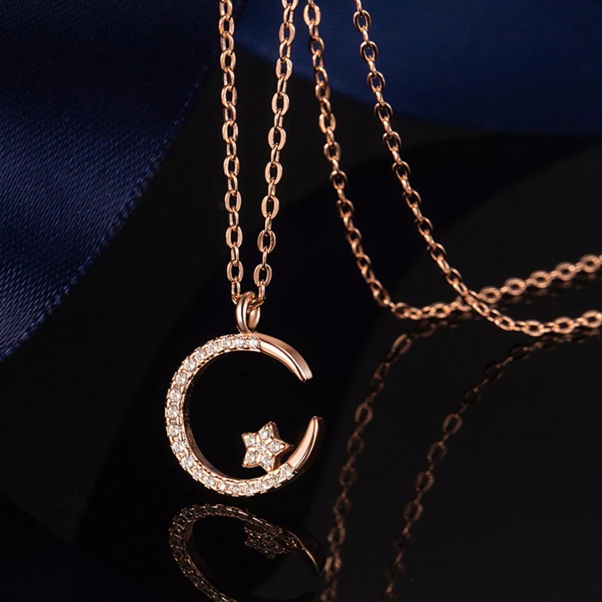 Crescent Moon Star Pendant Necklace