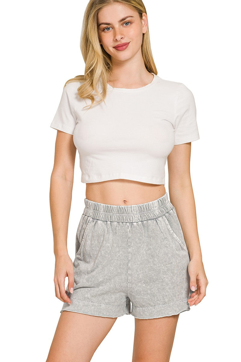 Light Grey Snow Washed Boxy Top and Shorts Lounge Set