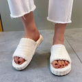 White Open Toe Platform Slippers Textured Slide Sandals