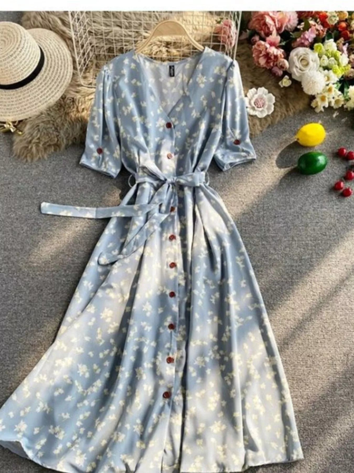 Floral Print V-Neck Midi Dress