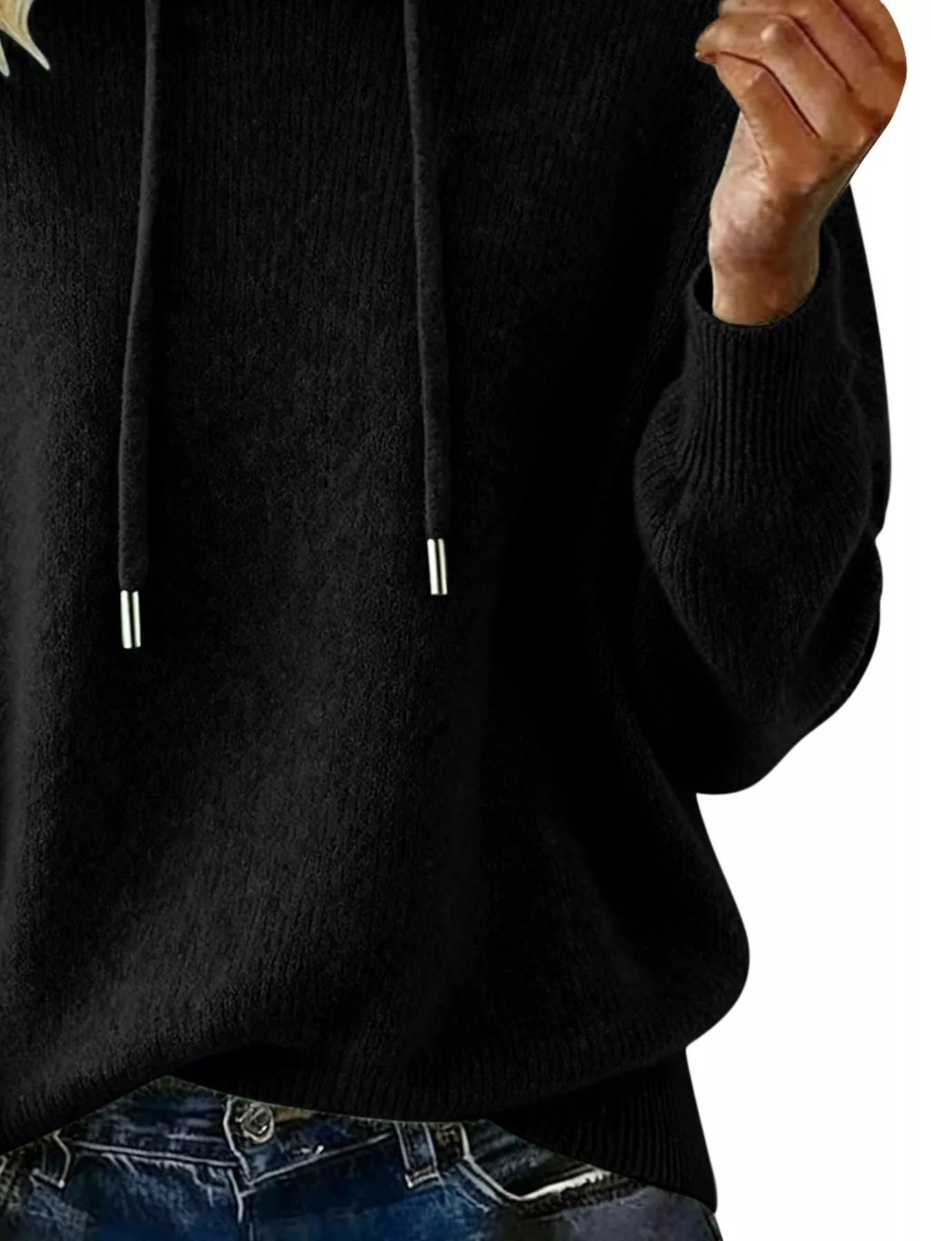 Women Long Sleeve Hooded Knit Sweater Drawstring Pullover