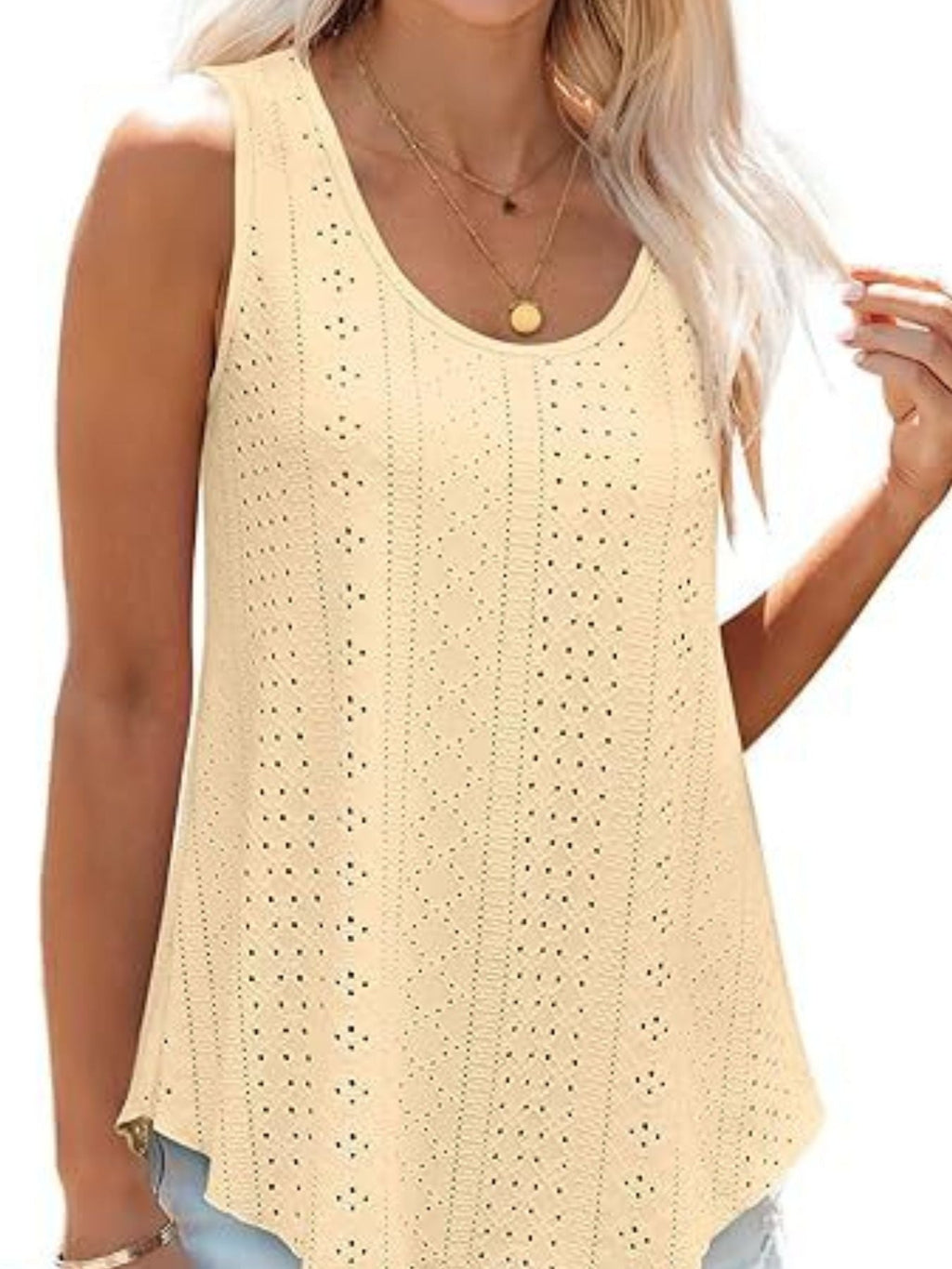 Women's Lavender Eyelet Scoop Neck Tank Top Sleeveless Shirt