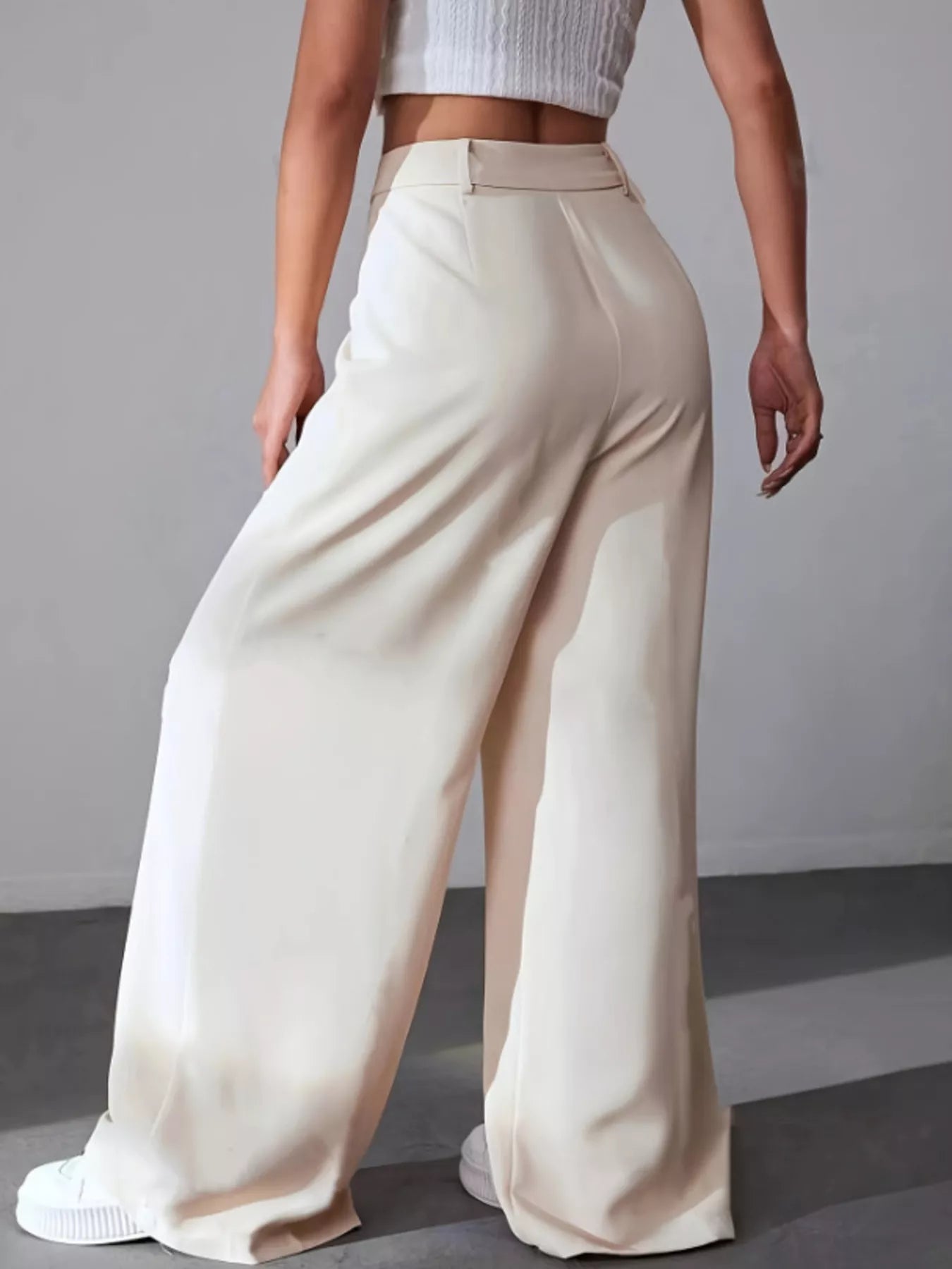 Women's High-Waisted White Pleated Wide Leg Dress Pants
