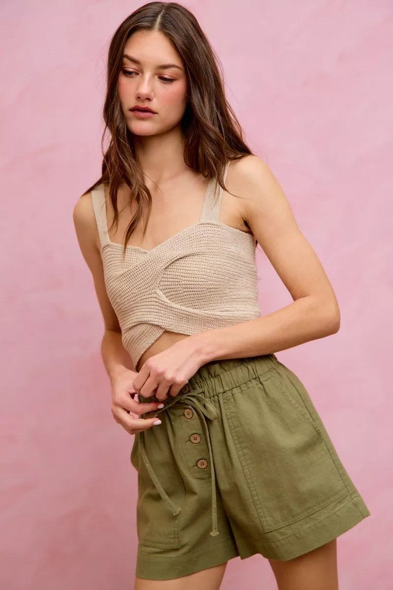 Women's Paper Bag Twill Shorts with Drawstring