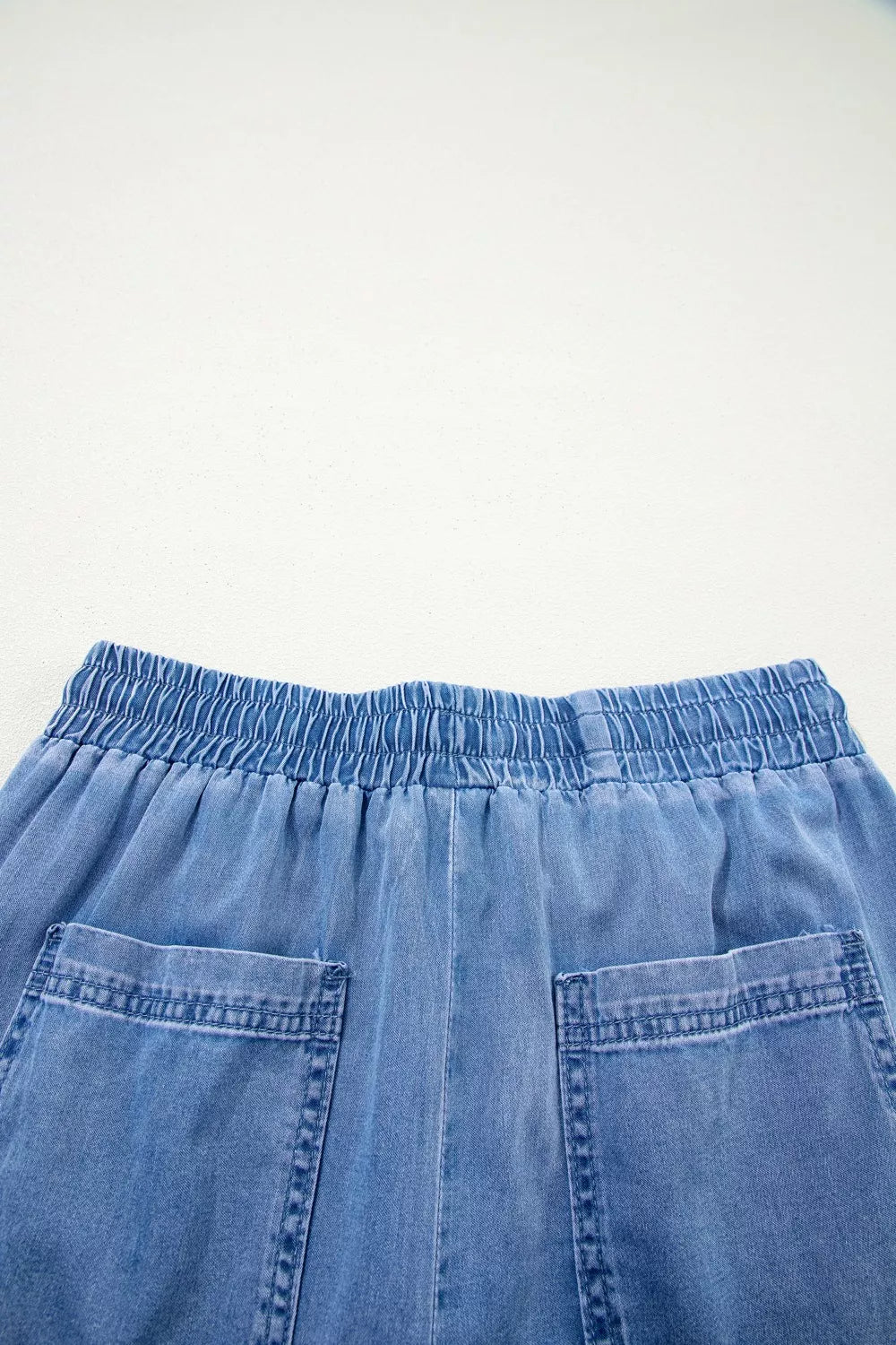 Light Blue Drawstring Elastic Waist Loose Cargo Jeans
