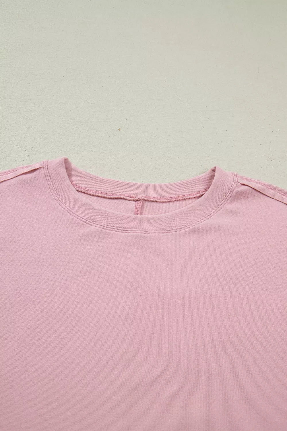 Pink Long Sleeve Tee with Sheer Lace Floral Patchwork Sleeves