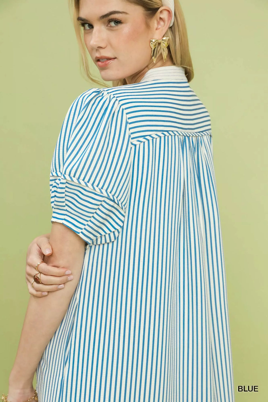 Women's Pinstripe Shift Dress with Contrast Trim