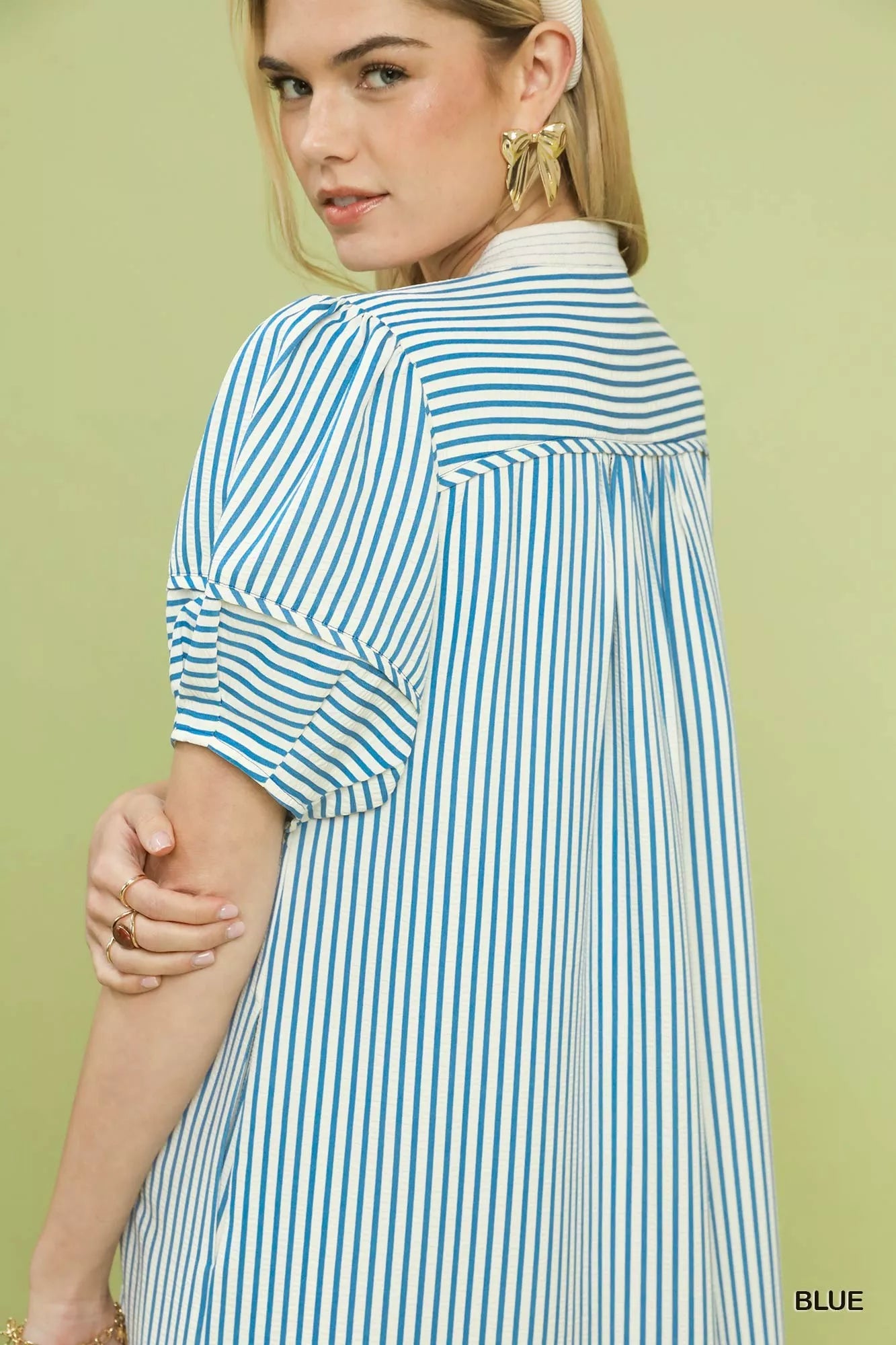 Women's Pinstripe Shift Dress with Contrast Trim