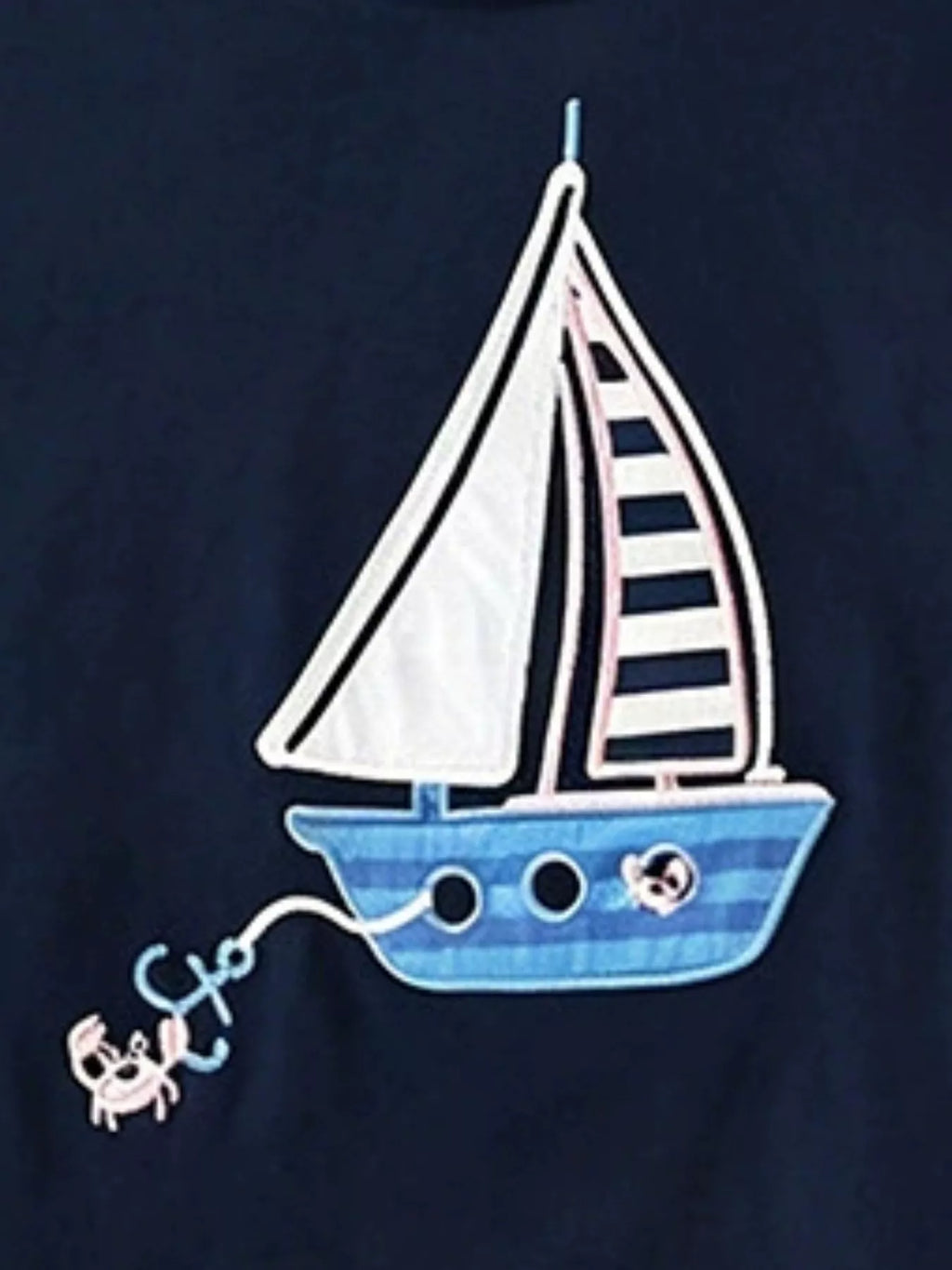 Boys Navy Blue Cotton Sailboat Graphic Round Neck T-Shirt
