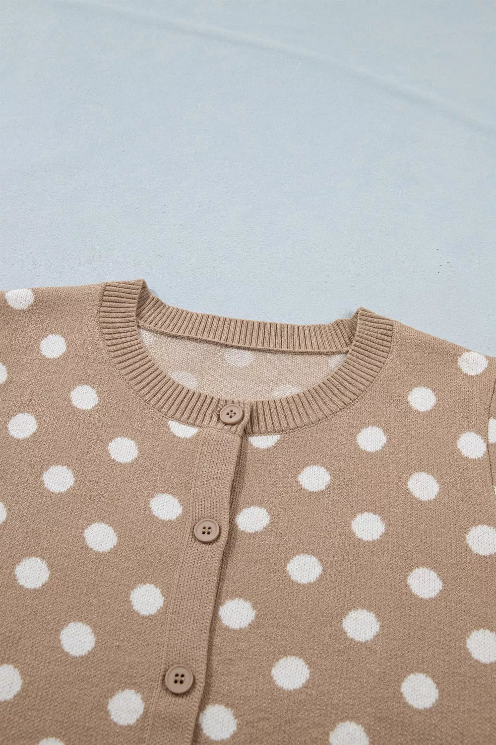 Polka Dot Short Sleeve Button Down Knit Cardigan Sweater