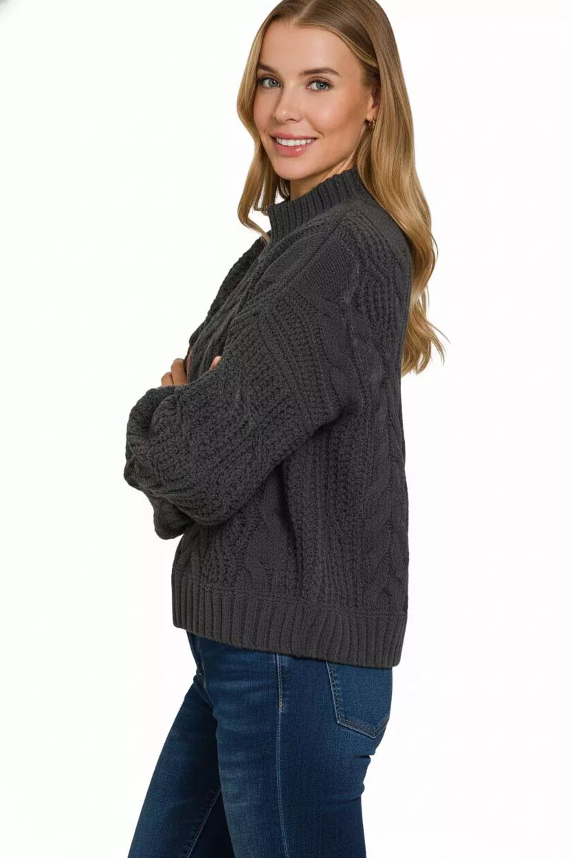 Zenana Cable-Knit Ribbed Turtleneck Sweater | Cozy Knit