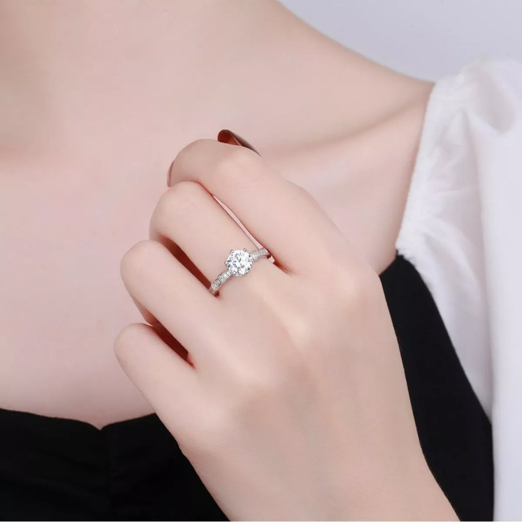 1 Carat Moissanite Solitaire Ring in Adjustable Silver-Tone