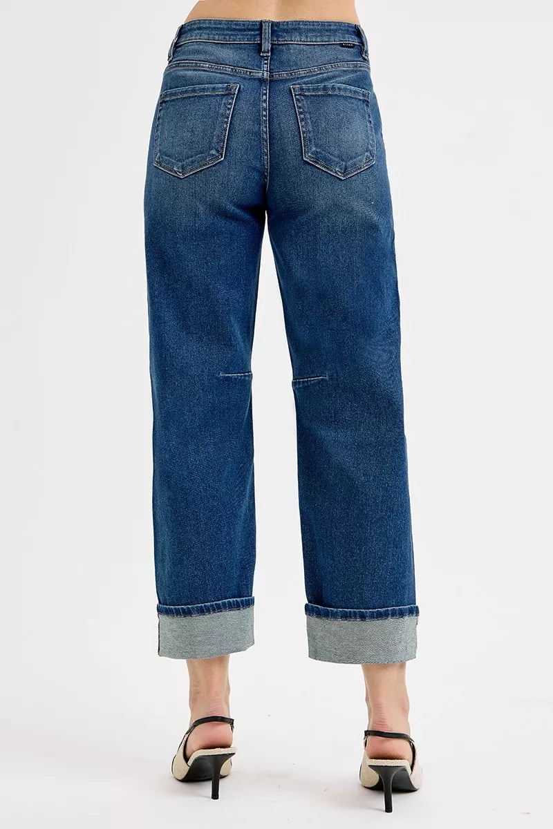Women's Slouchy Crop Barrel Cuffed Mid-Rise Jeans
