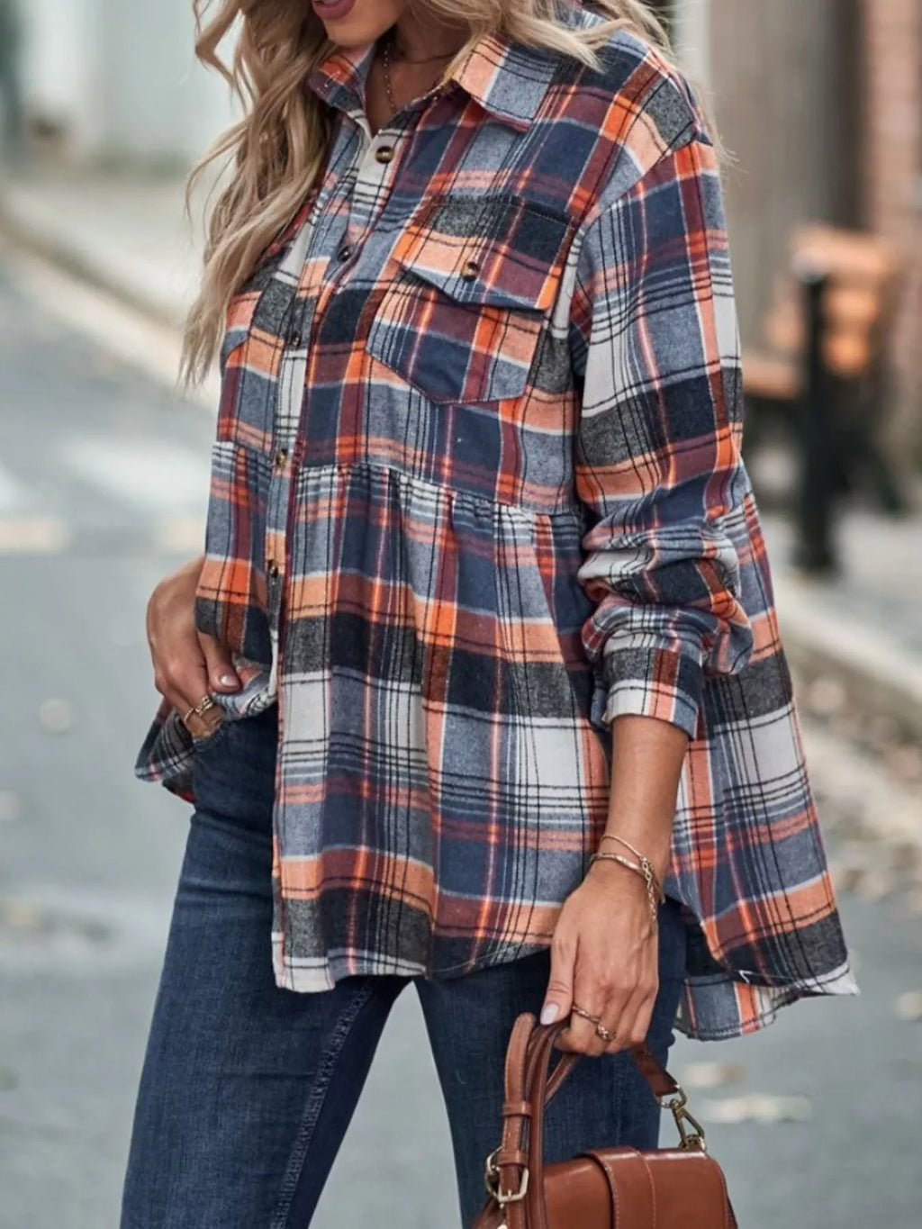 Women's Plaid Button Down Shirt Long Sleeve Casual Top