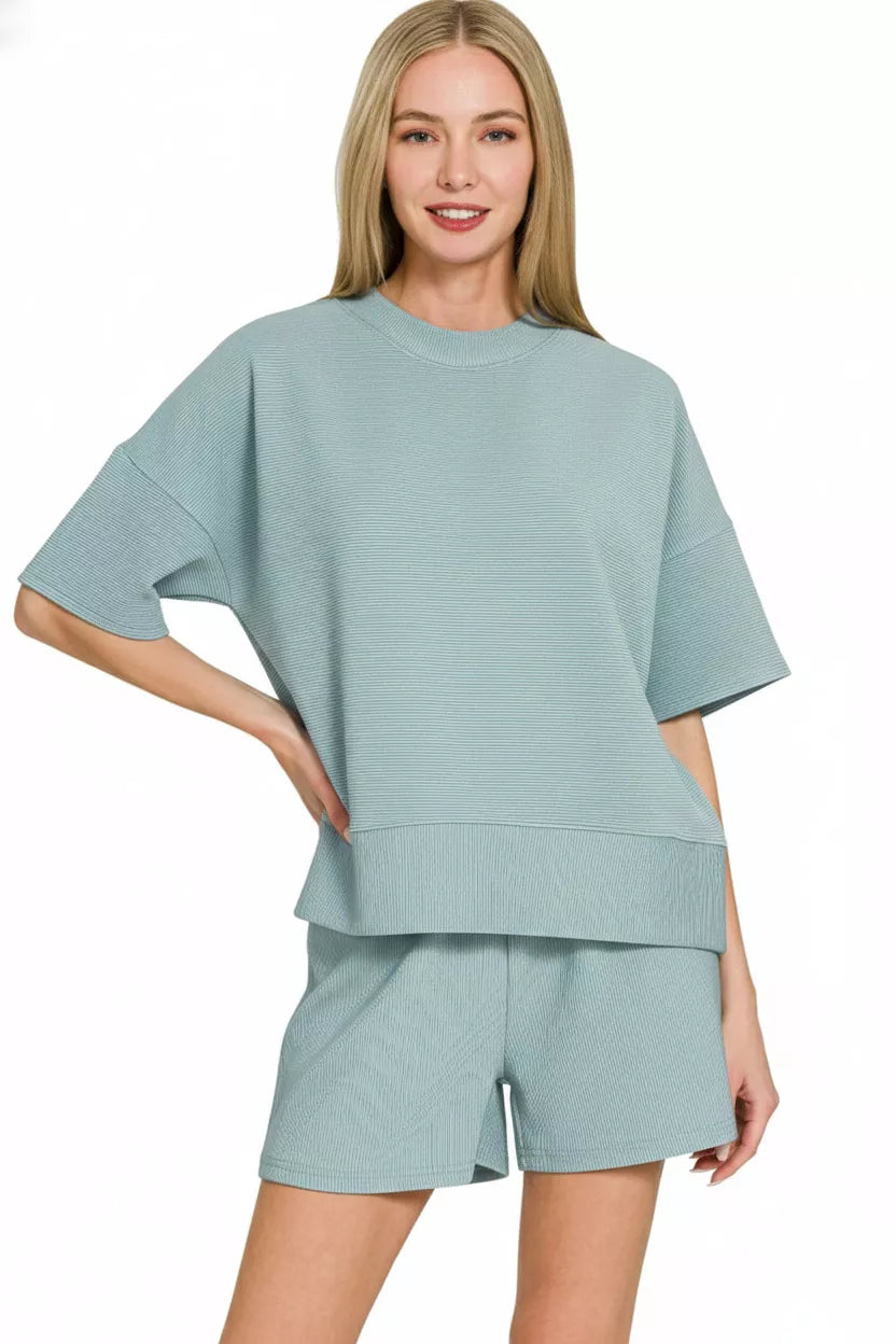 Zenana Ribbed Tee & Shorts Set - Casual Outfit
