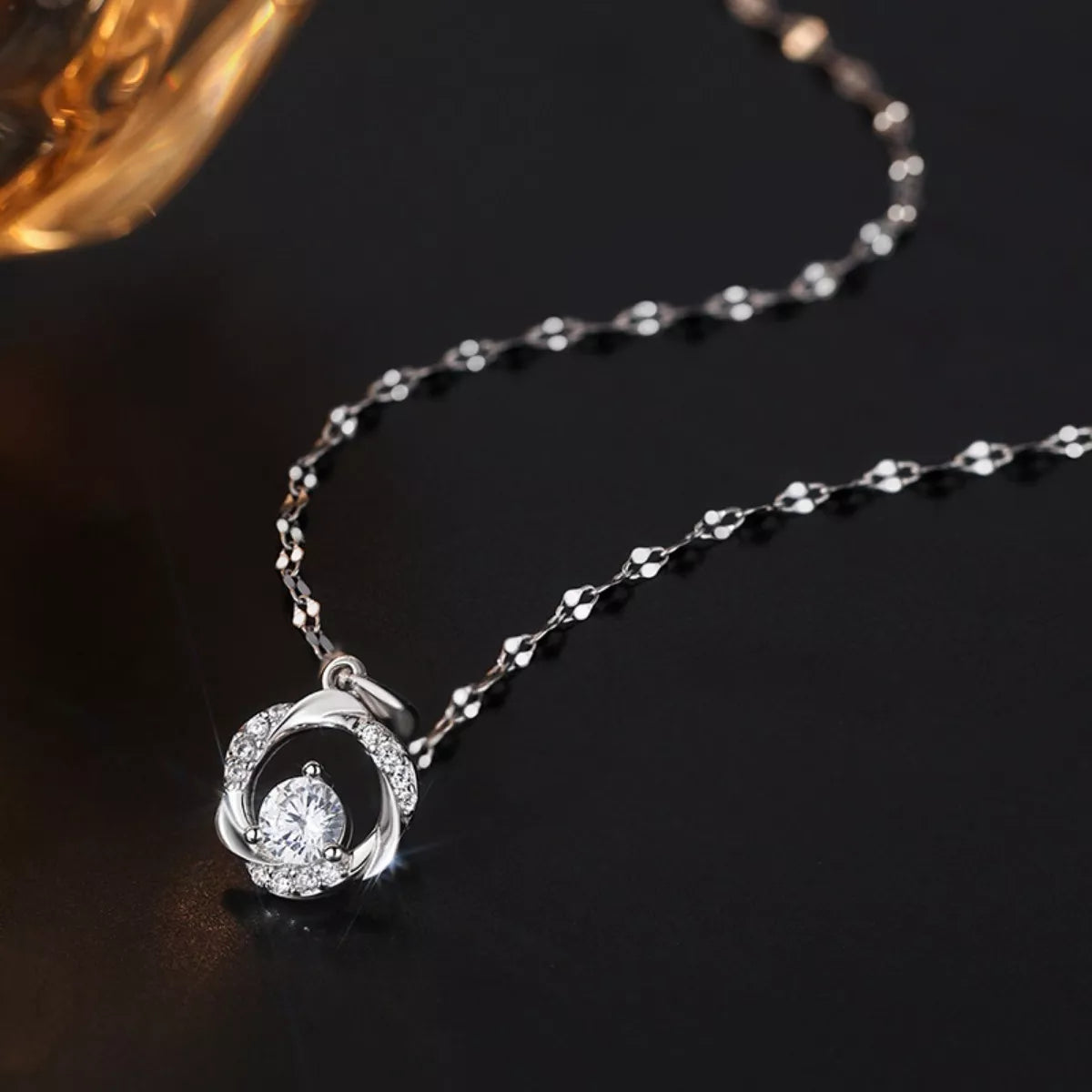 Dainty Sterling Silver Zircon Swirl Pendant Necklace