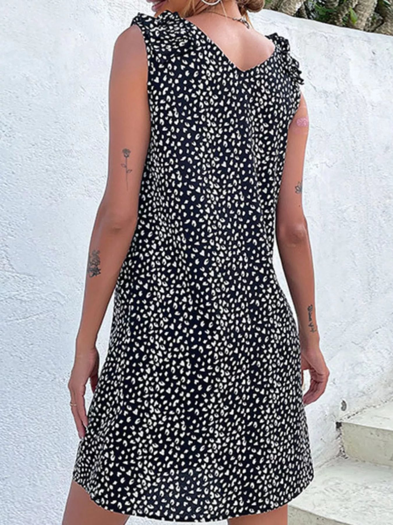 Sleeveless Leopard Print Frill Detail Mini Dress